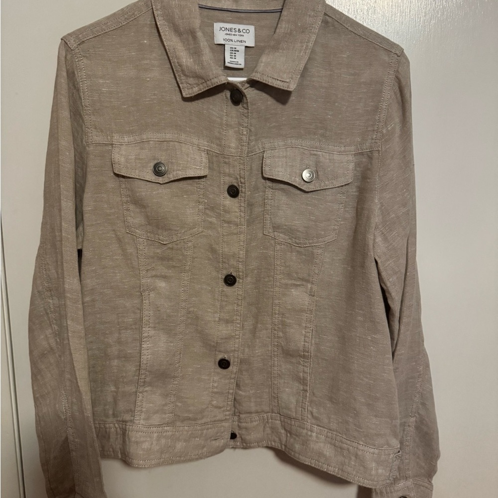 Jones New York Women's Taupe Linen-Blend Jean Jacket